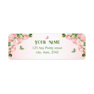 roze bloemen groene bladeren bruiloft etiket