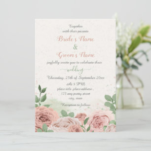 roze bloemen groene bladeren bruiloft kaart