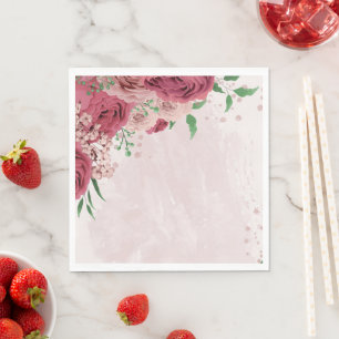 Roze bloemen Groene bladeren bruiloft Servet