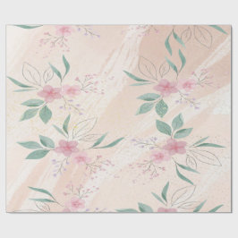 Roze Bloemen & groene bladeren | Moderne bloemsier Cadeaupapier