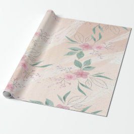 Roze Bloemen & groene bladeren | Moderne bloemsier Cadeaupapier