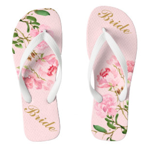 Roze bloemen Groene bladeren Waterverf Golden Brid Teenslippers