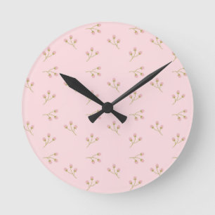 Roze bloemen Groene stoomveer Ronde Klok