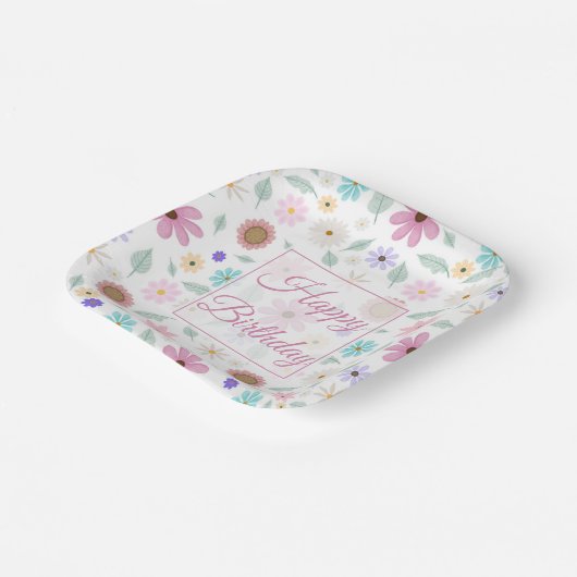  roze bloemen Groovy Retro Design Papieren Bordje (Gebogen)