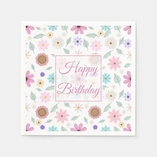 roze bloemen Groovy Retro Design Servet (Voorkant)