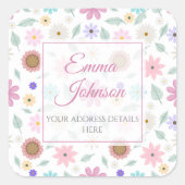 roze bloemen Groovy Retro Design Vierkante Sticker (Voorkant)