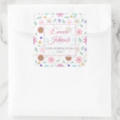 roze bloemen Groovy Retro Design Vierkante Sticker (Tas)