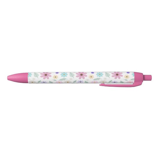 roze bloemen Groovy Retro Design Zwarte Inkt Pen (Bodem)