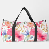 Roze Bloemen Grote Duffel Bag Plunjezak (Voorkant)