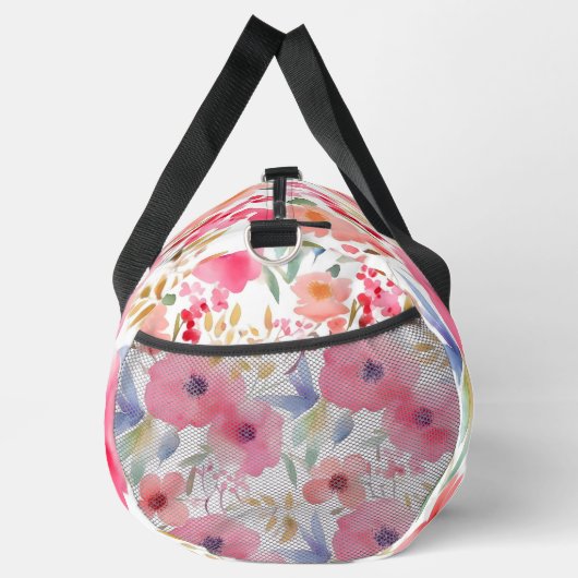 Roze Bloemen Grote Duffel Bag Plunjezak (Rechts)