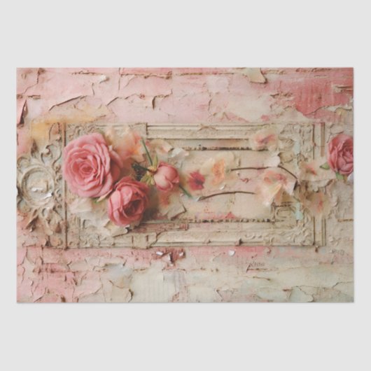 Roze Bloemen Grunge Decoupage Tissuepapier (Voorkant)
