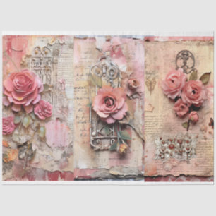 Roze  Bloemen Grunge Decoupage Tissuepapier