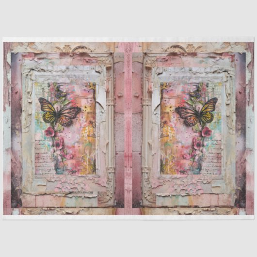 Roze  Bloemen Grunge Decoupage Tissuepapier (Voorkant)
