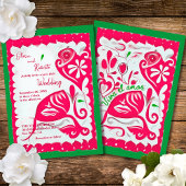 Roze Bloemen Hart Papel Picado Mexicaanse bruiloft Kaart
