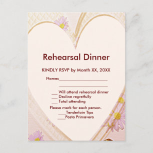 Roze Bloemen, Hart, Ringen RSVP Oefendiner Uitnodiging Briefkaart