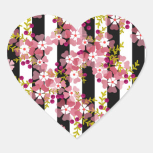 Roze bloemen hart sticker