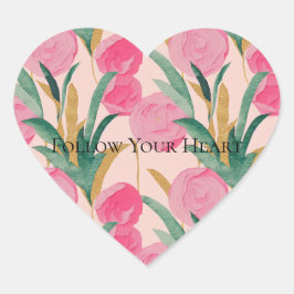 Roze bloemen hart sticker