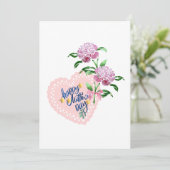 Roze bloemen &Hart voor Moederdag Feestdagenkaart (Staand voorkant)