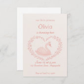 Roze Bloemen Hart Zwaan Verjaardag Meisje Uitnodig Kaart (Voorkant / Achterkant)