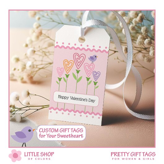 Roze Bloemen Harten Valentijn Gift Labels Cadeaulabel