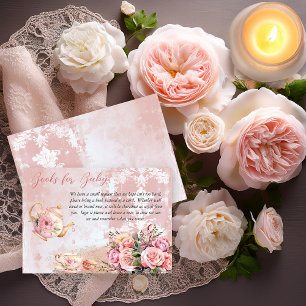 Roze Bloemen High Tea Baby shower Boeken voor Baby Informatiekaartje