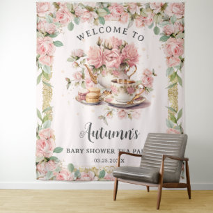 Roze Bloemen High Tea Baby Vrijgezellenfeest Wandkleed