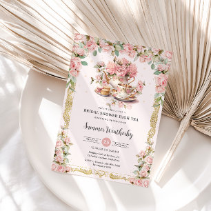 Roze Bloemen High Tea Party Vrijgezellenfeest Kaart