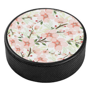 Roze bloemen hockey puck