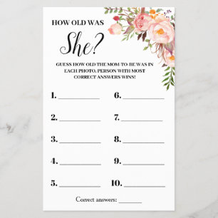 Roze Bloemen Hoe oud was zij? Kaart voor baby show