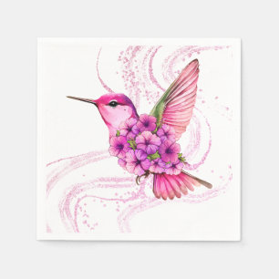 Roze Bloemen Hummingbird Papier Servet