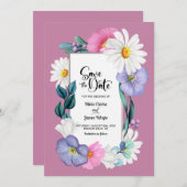 Roze Bloemen Huwelijk Save the Date (Voorkant / Achterkant)