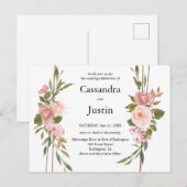 Roze Bloemen Huwelijksuitnodiging Briefkaart (Voorkant / Achterkant)
