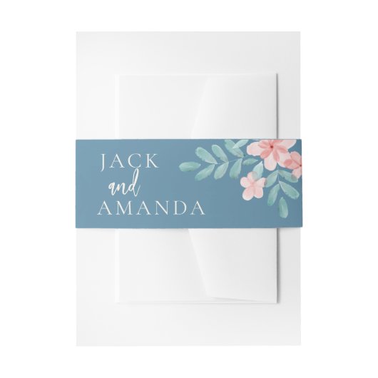 Roze Bloemen Huwelijksuitnodiging Buik Bands Uitnodigingen Wikkel (Voorkant Voorbeeld)