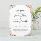 Roze Bloemen Huwelijksuitnodiging Elegante Minimal Kaart (Staand voorkant)