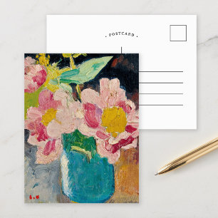 Roze bloemen in een blauwe vaas   Louis Valtat Briefkaart