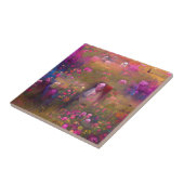 Roze bloemen in een groen veld digitale kunst tegeltje (Zijkant)