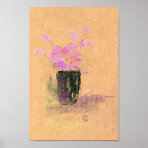 Roze bloemen in een zwarte vaas poster