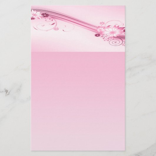 Roze bloemen in golven briefpapier (Voorkant)