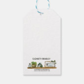 Roze bloemen in grijze pot cadeaulabel (Achterkant)