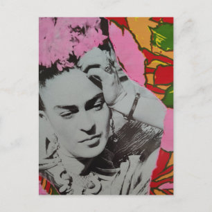 Roze Bloemen in Haar Retro Bloemen Collage Briefkaart