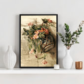Roze bloemen in hangende vaas poster