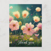 Roze bloemen in veld BEDANKT U | Blanco Briefkaart (Voorkant)