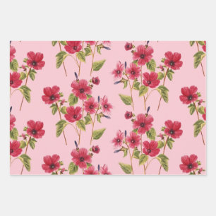 roze bloemen inpakpapier vel