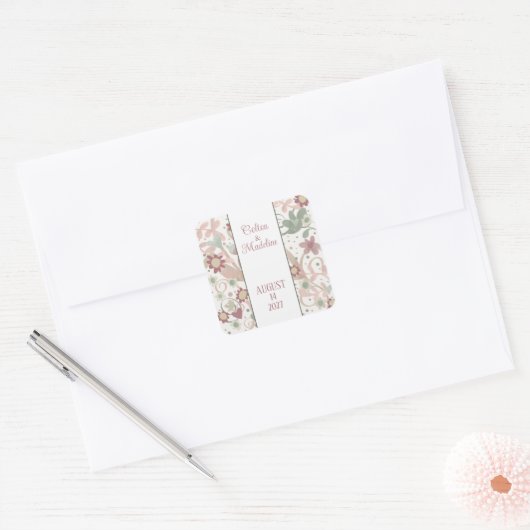 Roze Bloemen Inspirivity Bruiloft Elegante sticker (Envelop)