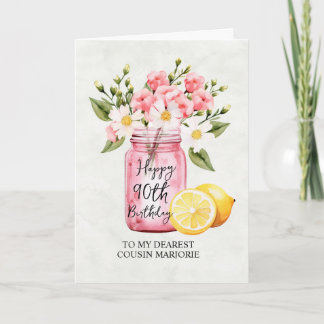 Roze Bloemen Jar Cousin 90ste Verjaardag Groet Kaart