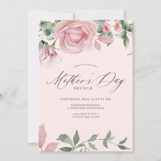 Roze bloemen kalligrafie script Moederdag brunch Kaart (Voorkant)