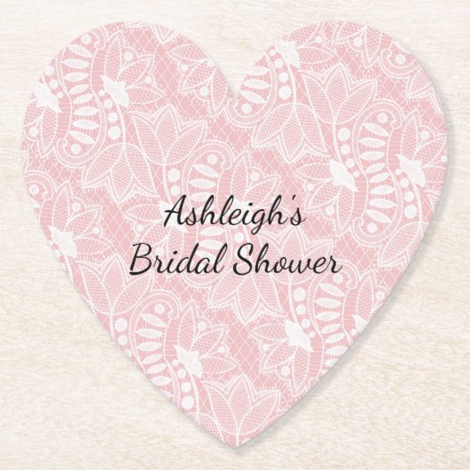 Roze Bloemen Kant Bruidsdouche Kartonnen Onderzetters (Voorkant)