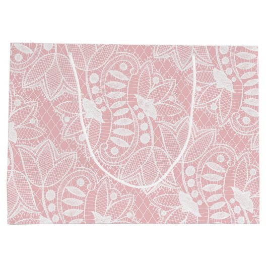 Roze Bloemen Kant Groot Cadeauzakje (Achterkant)