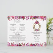 Roze Bloemen Katholieke Huwelijksceremonie Program (Staand voorkant)