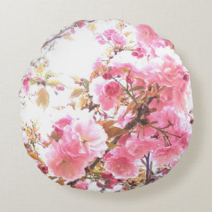Roze Bloemen Kersenbloesem Bloemmotieven Sakura Rond Kussen
